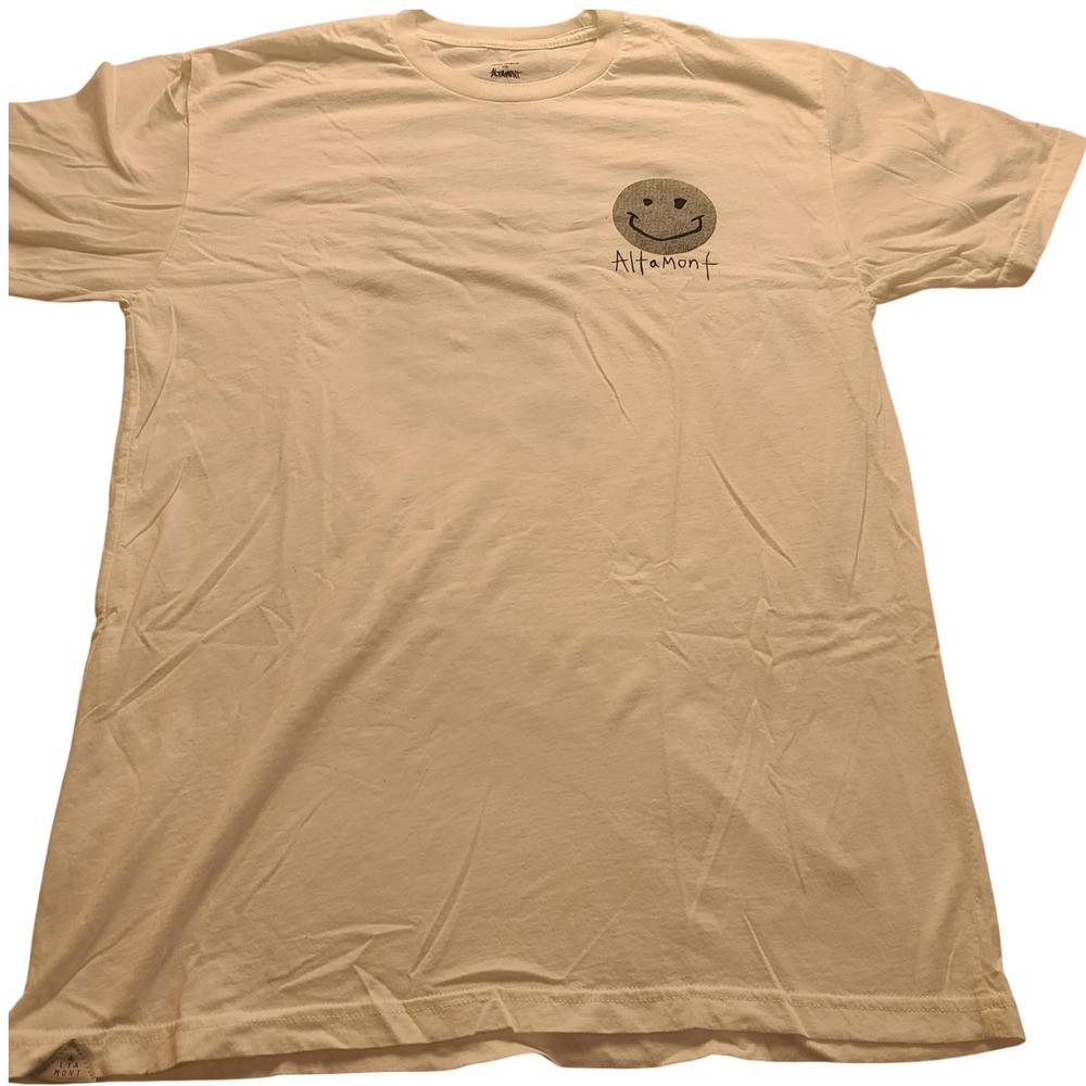Andrew Reynolds for Altamont Mens Large White Smiley Face Graphic T-Shirt